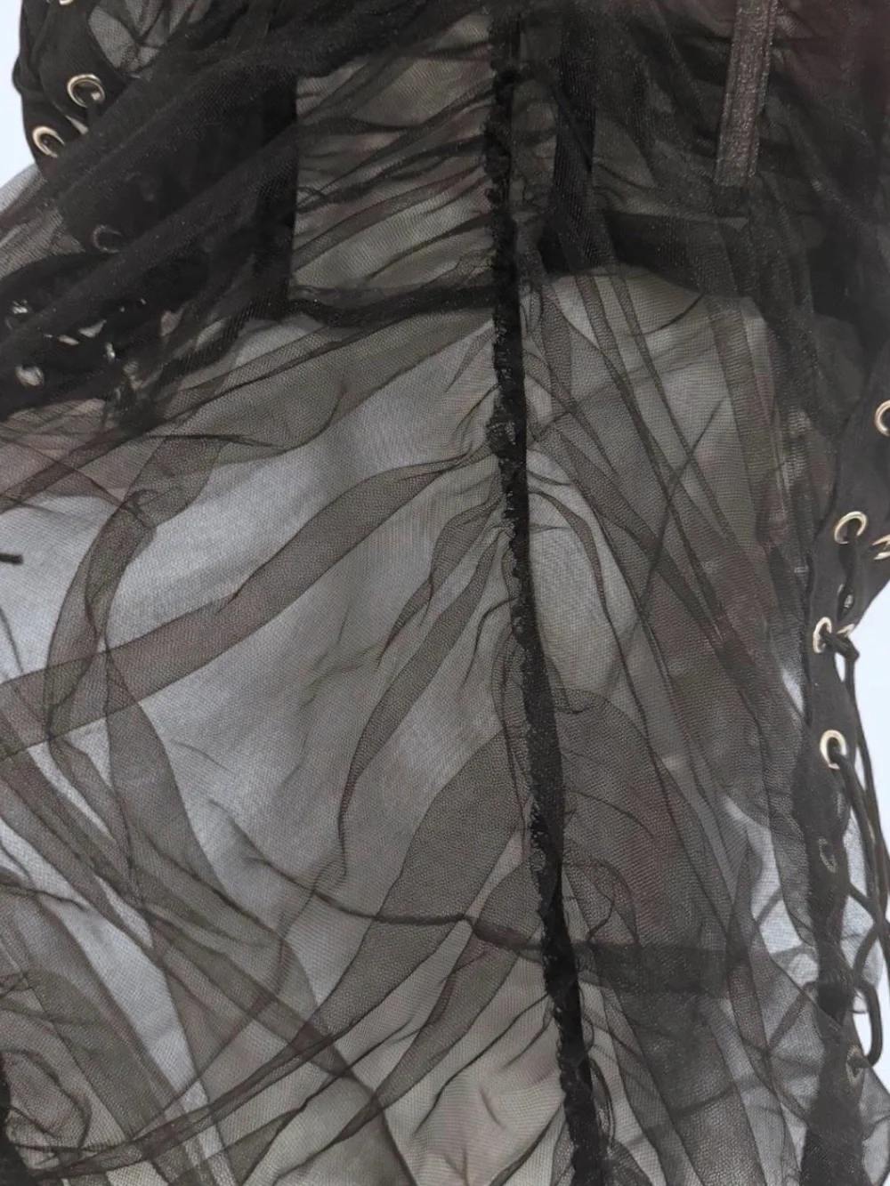 Dress Sheer Black Lace-Up Maxi Dress corset mesh Halloween lingerie sexy large